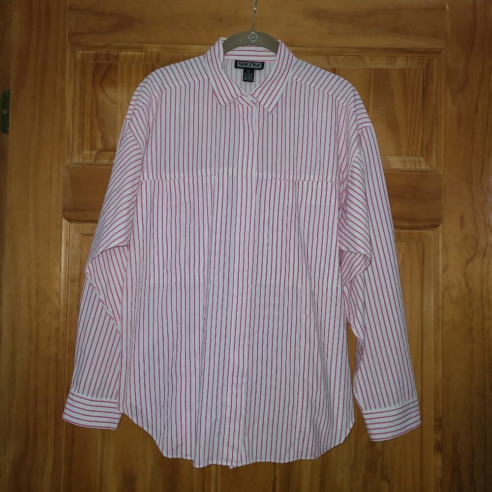 Sultra White with Pink Stripes Long Sleeve Button Down Shirt